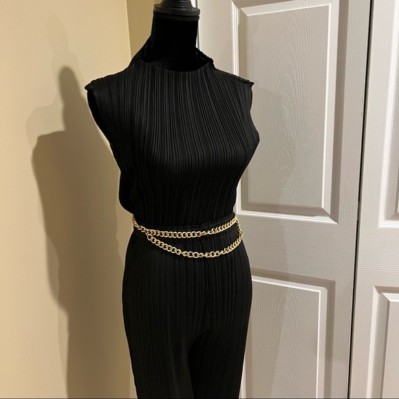 Office two pieces set turtleneck top loose pants casual pleated wide leg pants - Picture 14 of 15